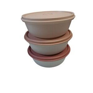 Set of 3. Tupperware #1842 Wonder Bowl Stackable, Sheer with shades of pink #227